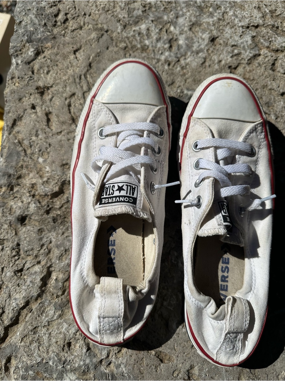 Converse Women White Canvas Low-Top Sneakers with Red Trim